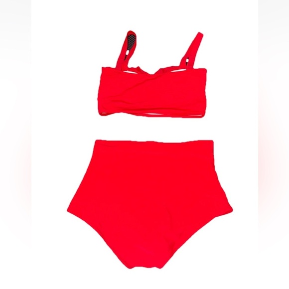 SOLDWomen’s S High Waisted Red Bikini Retro 1950s Classic Daisy RuffleBust Pinup - Picture 2 of 9